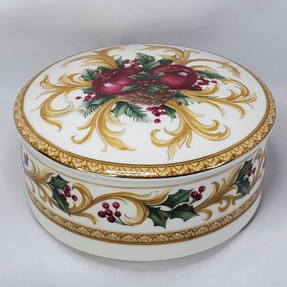 Mikasa "Holiday Orchard" Porcelain Christmas Trinket Box Holly Berries - Picture 13 of 15
